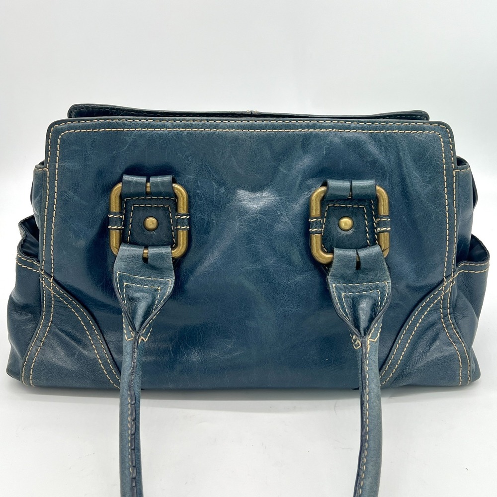 Vintage Wilsons Denim Blue Saddle Leather Purse Shoulder Bag Satchel Y2K - Picture 3 of 15